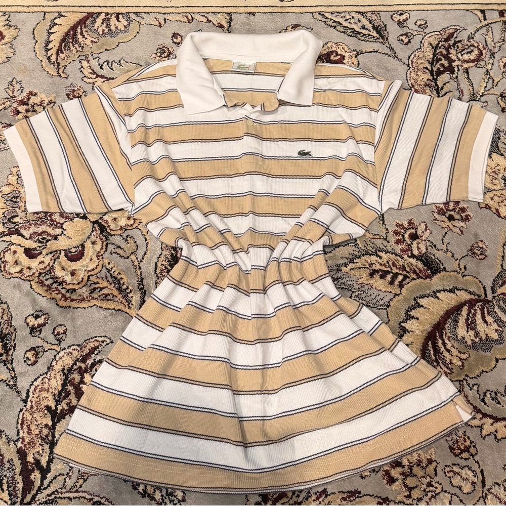 Lacoste Polo Shirt - White and Tan Stripes